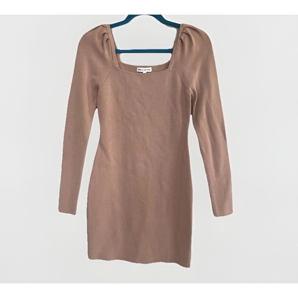 EXPRESS x negin mersalehi Mini Dress Puff Sleeve Nude Knit Size S Bodycon